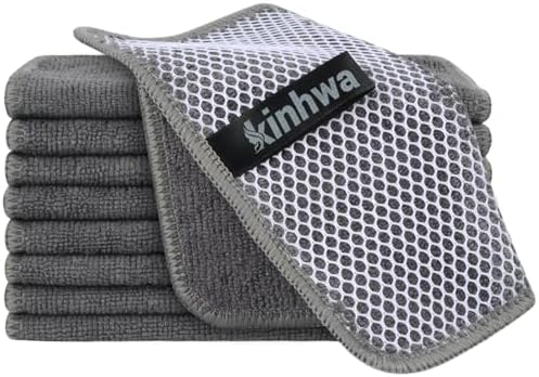 KinHwa Dish Cloths for Washing Dishes with Scrub Side, Microfiber Dish Rags by KinHwa