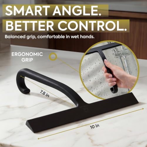 GÜTEWERK Shower Squeegee for Glass Doors, 10″ Black with No-Drill J-Hook - Image 6