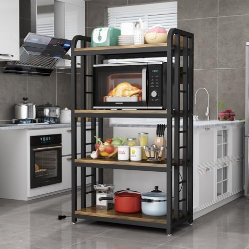 SIREDEEP Bakers Rack with Power Outlet ，4-Tier Kitchen Baker's Rack,Microwave Stand with Storage Suitable for Kitchen, Living Room, Dinning Room，Coffee Bar(Rustic Brown) - Image 3