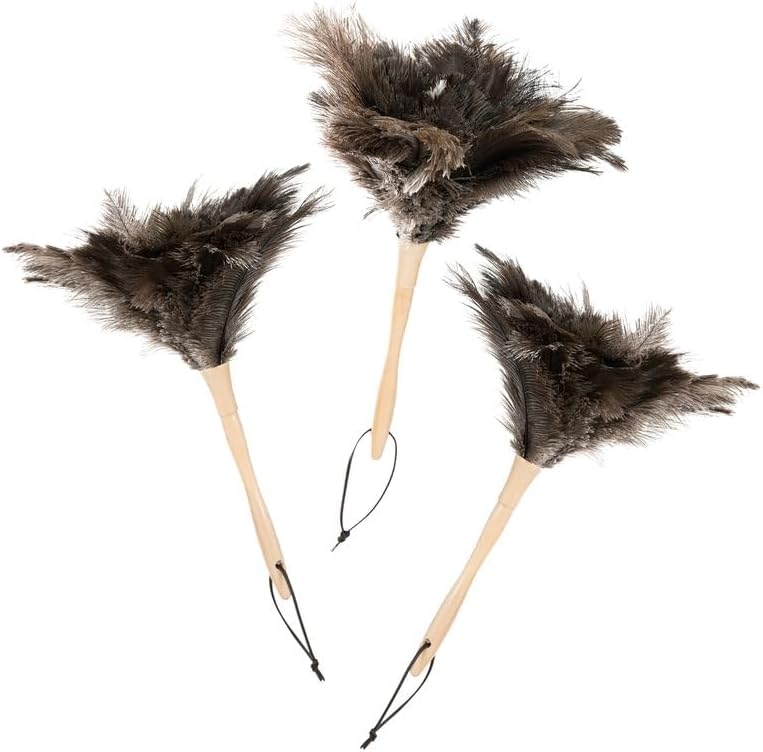 Superio Ostrich Feather Duster Fluffy Dust Remover, with Wooden Handle Reusable for Cleaning Homes, Ceilings, and Furniture (3 Pack) (3 Pack) by Superio