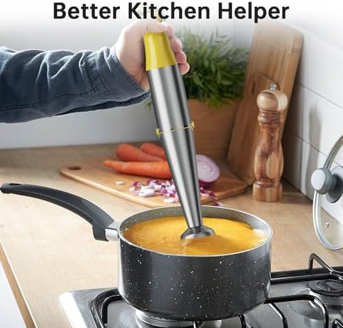 Turelar Immersion Blender Handheld Corded Hand Blenders Set 1100W, Trigger Variable Speed 5 in 1 Stick Emulsifier with Chopper, Whisk and Frother for Soup, Baby Food and Smoothies, Yellow - Image 5