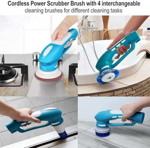 Cordless Electric Spin Scrubber with 6 Brush Heads & 2 Rechargeable Batteries, Power Scrubber for Shower Tile Grout Tub Bathroom Cleaning, IPX7 Waterproof Handheld Scrubber - Image 2