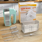 Hand Mixer Electric, 450W Kitchen Mixers with Scale Cup Storage Case, Turbo Boost/Self-Control Speed + 5 Speed + Eject Button + 5 Stainless Steel Accessories, For Easy Whipping Dough, Cream, Green - Image 7