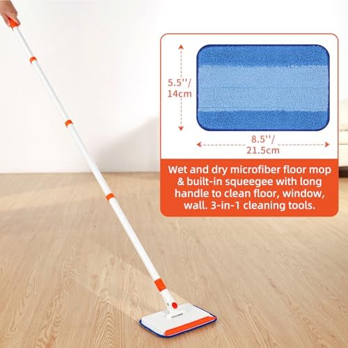 Baseboard Cleaner Tool with Handle, Extendable Long Handle Baseboard Cleaning Duster with Reusable Pads for Floorboard, Ceiling Fan Blade Cleaner Duster (Blue) - Image 4