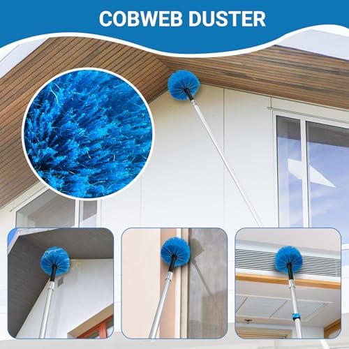 20FT High Ceiling Fan Duster with 5-12FT Extension Pole, Extendable Reusable Cobweb and Bendable Feather Duster Kit for Cleaning Spiderweb and Dust - Image 4