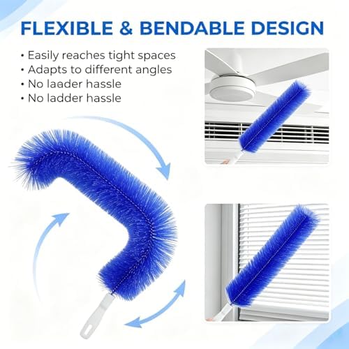Bendable Microfiber Head,Reusable Dust Remover，Fan Cleaning Brush Washable and Reusable; Suitable for Ceiling Fan Blades, Blinds, Air Conditioner Vents, and Car Interiors (Blue-4pcs) - Image 2