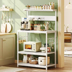 SUPERJARE Bakers Rack with Power Outlets, Microwave Stand, 31.5 X 16.5 Inch Larger Desktop, Kitchen Storage Rack with Adjustable Middle Shelf, 6 S-Shaped Hooks, Coffee Bar Stand, White - Image 2