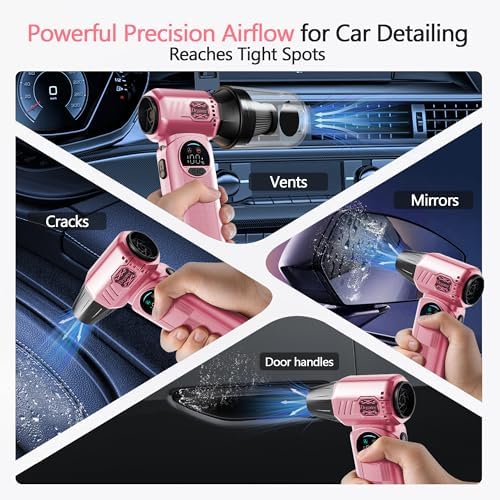 B50 Compressed Air Duster & Vacuum Cleaner, 0.6 lb Lightweight Powerful Mini Blower, Smart Display & Variable Speed, Rechargeable Air Duster for Keyboard, PC, Computer,Vanity, Desk, Car & Home – Pink - Image 5