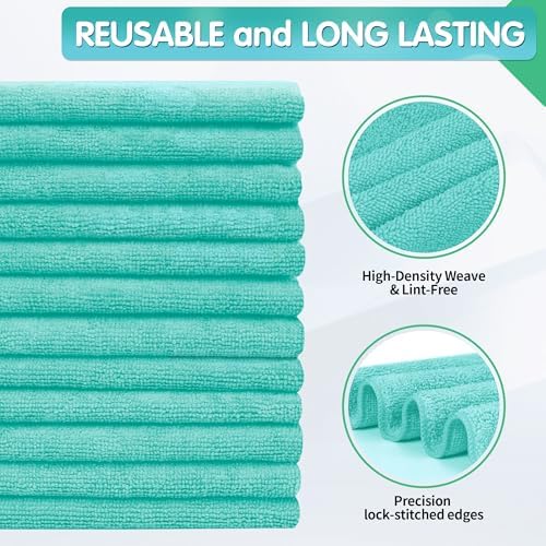 FIXSMITH Turquoise Microfiber Cleaning Cloth -Pack of 8, Highly Absorbent Cleaning Rags, 16"X12" All Purpose Cleaning Towels for Housekeeping, Kitchen, Car, Lint Free and Reusable Microfiber Towels - Image 2
