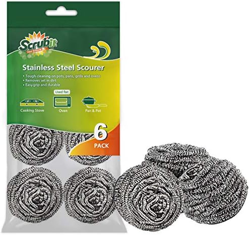SCRUBIT 6 Pack Stainless Steel Scourers – Steel Wool Scrubber Pad Used for Dishes, Pots, Pans, and Ovens. Easy scouring for Tough Kitchen Cleaning. by SCRUBIT
