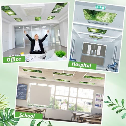 6 Pcs Fluorescent Light Covers with 60 Magnets Decorative for Classroom Ceiling Lights 4 x 2 Feet Magnetic Light Cover Filter Easy Install for Office Hospital Home Ceiling Supplies (Rainforest) - Image 5