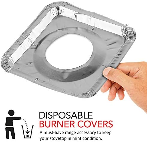 Disposable Gas Burner Liners (50 Pack) Aluminum Foil Square Gas Stove Burner Covers - 8.5 Inch Gas Range Protector, Stove Top Covers for Gas Burners, Foil Liners to Catch Oil, Grease, and Food Spills - Image 3