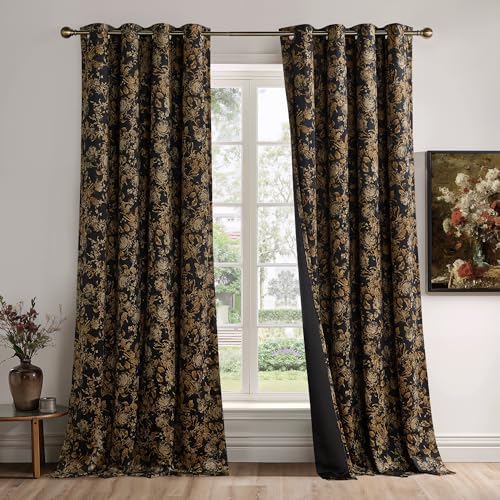 StangH Gold 100% Blackout Floral Velvet Curtains 108 Inch 2 Panels - Image 7