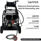 Dapper Supply 4350 PSI Cold Water Gas Pressure Washer, 5.0 GPM, 50 ft Hose, Electric Start, Water-Cooled Triplex Pump, 49-State Compliant - Image 2