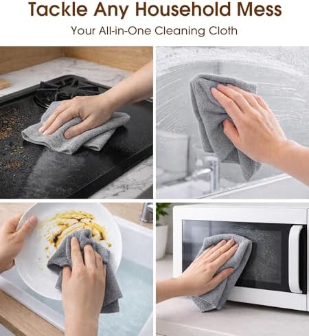 Microfiber Cleaning Cloth Roll, 100 Pack 12 x 12 Inch Tear Away Reusable Paper Towels, Thick Cleaning Towels, Absorbent Lint Free Washable Rags for Kitchen, Car, Garage and Workshop - Gray - Image 5