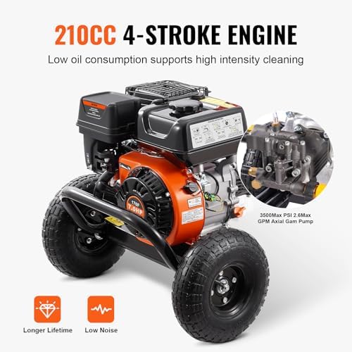 VEVOR Gas Pressure Washer, 3500 PSI 2.6 GPM, Gas Powered Pressure Washer with Aluminum Pump, Spray Gun and Extension Wand, 5 Nozzle Set, for Cars, Fences, Homes, Driveways, Patios Furniture Horizontal - Image 3
