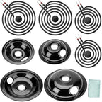 Black Stove Drip Pans and Stove Burner Replacement for Kenmore Frigiraire Stove Parts - Porcelain Stove Drip Pans 318067041 318067051 & MP22YA Electric Range Burner Element by Fetechmate by Fetechmate