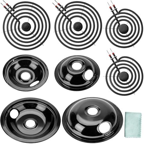 Black Stove Drip Pans and Stove Burner Replacement for Kenmore Frigiraire Stove Parts - Porcelain Stove Drip Pans 318067041 318067051 & MP22YA Electric Range Burner Element by Fetechmate by Fetechmate