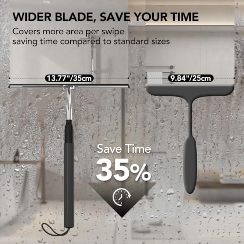 Long Handle Shower Squeegee for Glass Doors, 15-51" Telescopic Window Squeegee with Extension Pole, 2-1 Extendable Bathroom Squeegee with Fiber Scrubber for Shower Glass, Mirrors, Tile Walls & Windows - Image 6