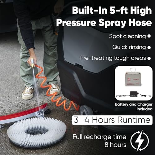 Battery Powered Self Propelled Walk-Behind Floor Scrubber Polisher Machine, 20" Cleaning Path,14.5/17 Gal Tanks, 4Hr Runtime, Up to 2.5 MPH Speed Includes 2 Brushes & 3 Scouring Pads – 2-Year Warranty - Image 5