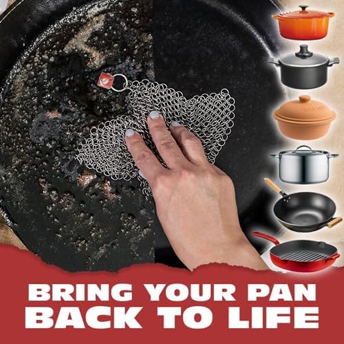 Knapp Made CM Scrubber 9" x 6" Small Ring Chainmail Cast Iron Scrubber, Premium Stainless Steel Mesh Cleaner for Pre-Seasoned Pans, Dutch Ovens, Grills and Skillets - Image 6