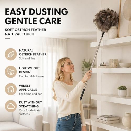 Extendable Ostrich Feather Duster Set with Blind Brush & Cleaning Cloth - Image 4