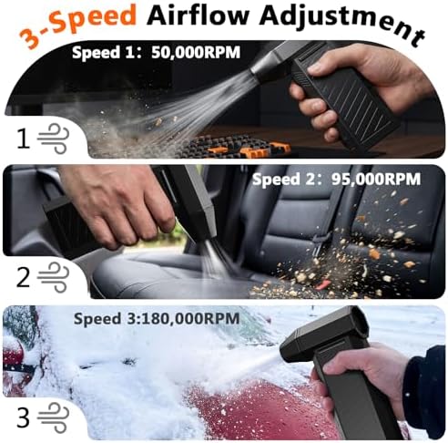 Preciva 2-in-1 Compressed Air Duster, 180,000 RPM High-Speed Turbo Electric Duster & Vacuum with 3-Second Deep Cleaning, Rechargeable Battery, 6 Attachments and LED Light for Keyboard, PC, Car, Home - Image 3