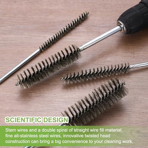 HARFINGTON 6pcs Wire Bore Brush Set 8 Inch Length 2.4 Inch Shank Stainless Steel Bristles Cleaning Brush for Clean Car Part Tube Kitchen Garage - Image 5