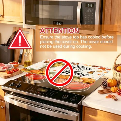 Bless This Home Stove Top Cover for Electric Stove 28" x 20", Christian Cross Glass Cooktop Protector, Sunflower Pumpkin Stove Cover, Rubber Countertop Mat, Thanksgiving Farmhouse Kitchen Decor - Image 5