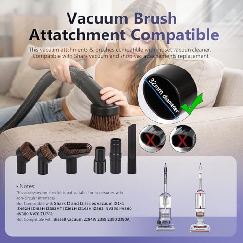1 1/4 Inch(32mm) Vacuum Attachments for Shark Vacuum Brush Attachment,Replacment Horse Hair Brush Accessories Kit with Hose Adapter for Most Household Vacuum Cleaners 6-Pack - Image 3