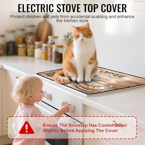 NYZE Stove Top Covers for Electric Stove for Kitchen (Retro Wood Coffee) - Image 6