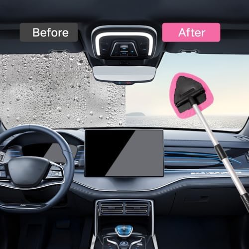 Qydipclin 11pcs Windshield Cleaner Tool, Car Window Cleaning Wash Kit with 6 Reusable Microfiber Pads 2 Spray Bottles and Extendable Handles Auto Glass Wiper Kit, Pink - Image 3