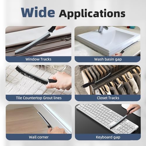 FOOGWEE Hard Bristle Crevice Cleaning Brush - Cleaning Supplies - Grout Cleaning Brushes for Household Use - Crevice Cleaning Tool for Bathroom, Home and Kitchen (5, Black) - Image 6