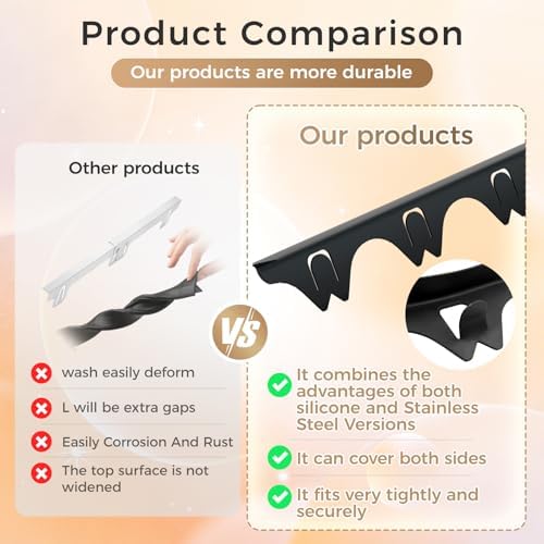 Silicone Stove Gap Covers with Stainless Steel, Oven Gap Filler Seals Gaps Between Stovetop and Counter, Stove Gap Guards Range Trim Kit, Easy to Clean Stove Gap Guard (Black 2 Pack,21") - Image 5