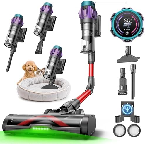 Ultenic Cordless Vacuum Cleaner, 55KPA/650W/80Mins, Cordless Stick Vacuum with 180°Bendable Wand, Touch Screen, Anti-Tangle Brush, Self-Standing, Vacuum Cleaners for Home/Floor/Pet Hair/Carpets by Ultenic