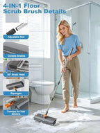 Floor Scrub Brush with Long Handle, 4 in 1 Shower Scrubber with Floor Squeegee and Heavy-Duty Stiff Bristle Push Broom for Cleaning Shower Bathroom Patio Pool Kitchen Wall Deck Tile Garage - Image 3
