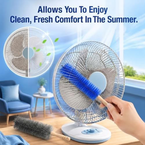 Fan Cleaning Brush, Microfiber Duster for Electric Fan and Blind, Reusable Cobweb Dust Collector, Non-Disassembly Cleaning (Blue, Grey, 2PCS) - Image 3