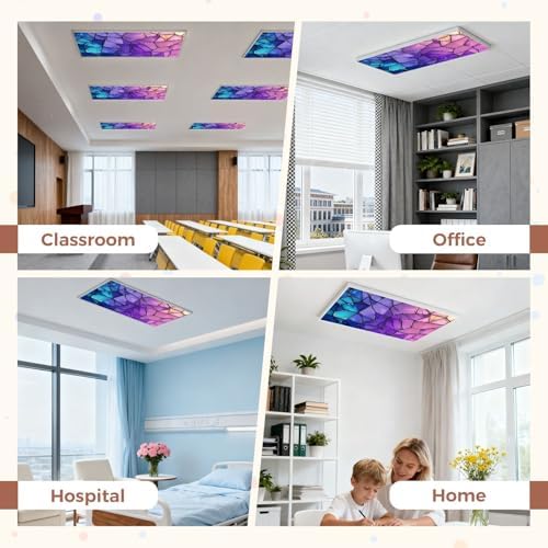 6 Pcs Fluorescent Light Covers for Ceiling Lights abstract stained glass mosaic purple violet Magnetic Decorative Shade Filters 4x2 ft for Classroom Office Hospital Decor - Image 5