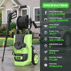 2026 New 5000 PSI Electirc Pressure Washer with 3 Levels Adjustable Pressure Gun, 4 Nozzles and Foam Cannon, Heavy Duty Power Washer for Home/Car/Fence/Garden, 20FT Hose+35FT Cord, Green - Image 3