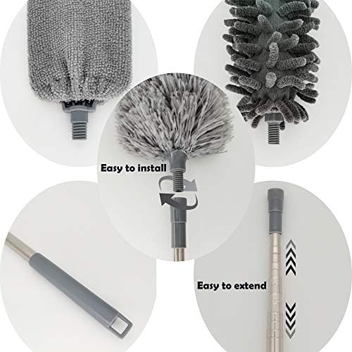 5-in-1 Microfiber Duster with Extension Pole (30-100") Kit for High Ceiling, Fan, Cobweb, Blind & Furniture, Bendable Washable Heads, Reusable Dusters for Cleaning - Image 6