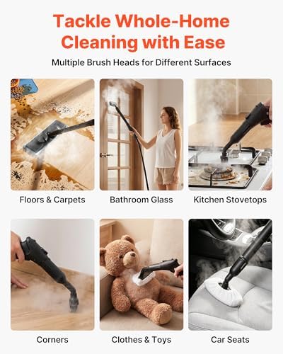 VEVOR Steam Cleaner, 34 oz Tank, Steamer for Cleaning with 20 Accessories, Extended Power Cord and Hose, Portable Handle, Fast Heating, Powerful Canister Steam Cleaner for Home, Car Detailing, Floors - Image 5