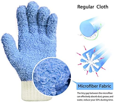 MIG4U Microfiber Dusting Gloves House Cleaning Glove for Blinds, Windows, Baseboard, Shutters, Furniture, and Car, Reusable Lint-Free Blue 2 Pairs S/M - Image 2