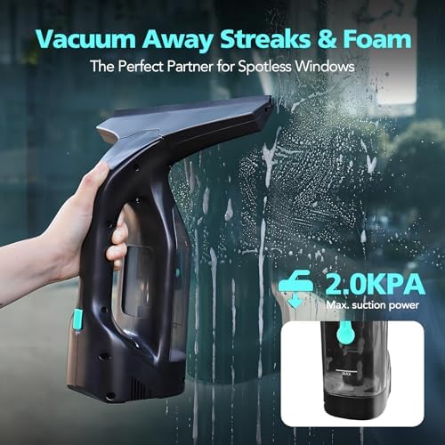 Window Vacuum Cleaner Kit Cordless, 35Min Runtime & 2 Suction Nozzles Cleaning Tool, All-in-One Electric Squeegee Spray Kit for Streak-Free Windows Washing, Shower Glass, Mirrors,Car - Image 3