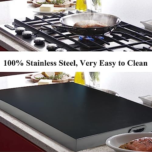 Stainless Steel Gas Stove Top Cover, Noodle Board Cooktop Cover, Kitchen Organizer for Gas and Electric Stove Range Expanding Kitchen Space, Large Size 30"x 22"x3", Black - Image 6
