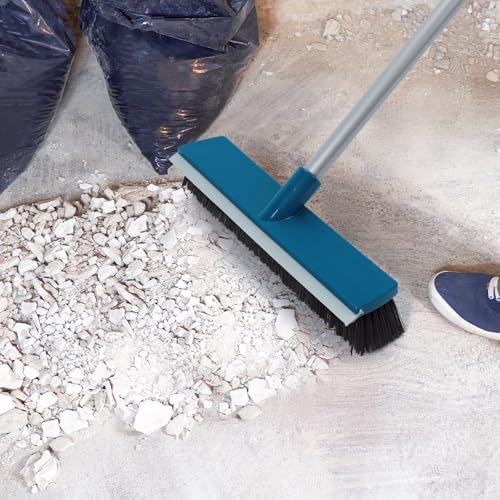 16-Inch Push Broom Outdoor with Rubber Squeegee and 58" Long Handle, 2 in 1 Commercial Broom Brush with Stiff Bristles for Deck Patio Garage Warehouse Driveway Concrete Floor Cleaning Scrubbing - Image 2
