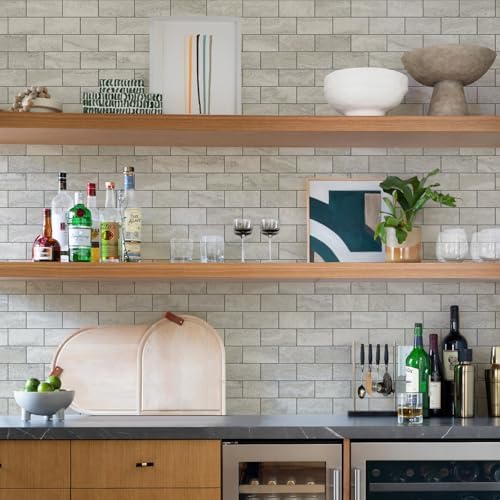 STICKGOO 1/3 Sheet Subway Tile Peel and Stick Backsplash, Beige Stone Texture with Grey Grout Kitchen Backsplash Wall Tile(Only 1/3 Sample) - Image 2