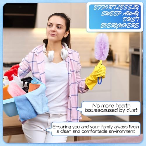 Vesici 100 Pcs Duster Refills Compatible with Swiffer Dusters Bulk Disposable Replacement Thickened with 1 Handle Heavy Duty for Cleaning, Office (Purple and Pink) - Image 5
