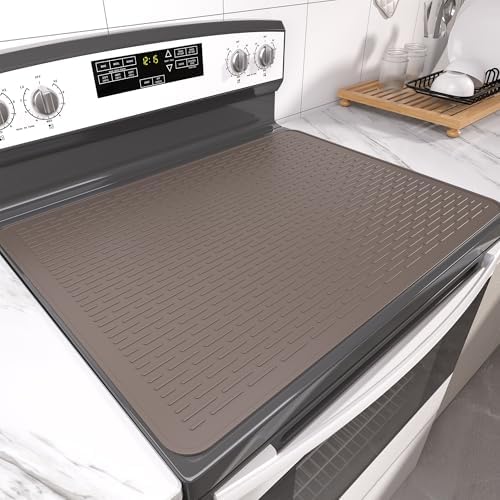 Stove Top Cover for Electric Stove- Range Covers for Electric Stove,Silicone XXL Dish Drying Mat, Glass Cooktop Covers, Flat RV Range top Mats (Coffee, 30"x21") by Anenva