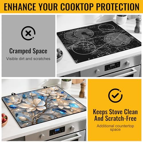 NYZE Stove Top Covers for Electric Stove for Kitchen (Blue Crystal Floral) - Image 4