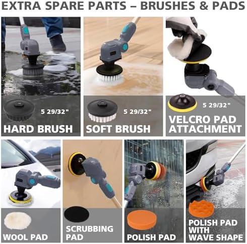 20V Cordless Spin Scrubber with Replaceable Battery, Electric Cleaning Brush with Long Handle & 8 Brush Heads for Outdoor, Bathroom, Tile, Grout, Shower, Bathtub - Image 7